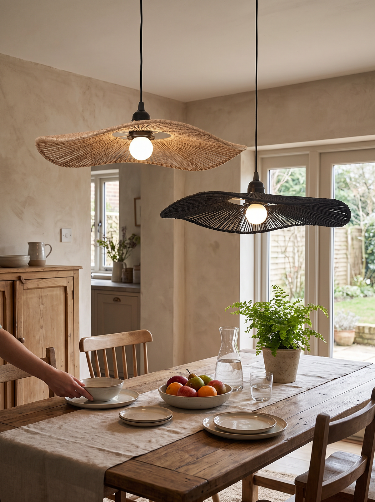 Rope shade fitted to a standard pendant
