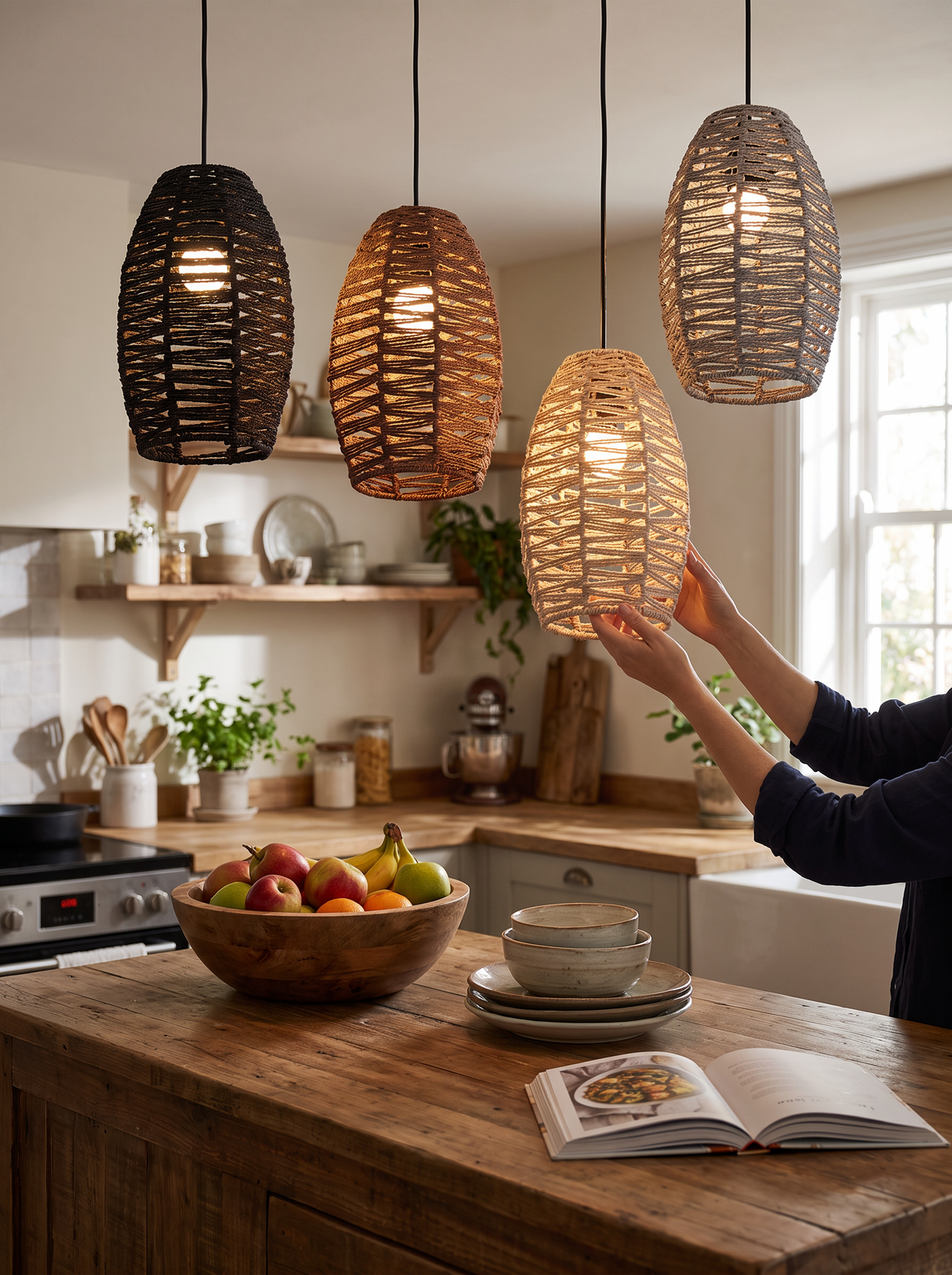 Natural woven rope ceiling shade