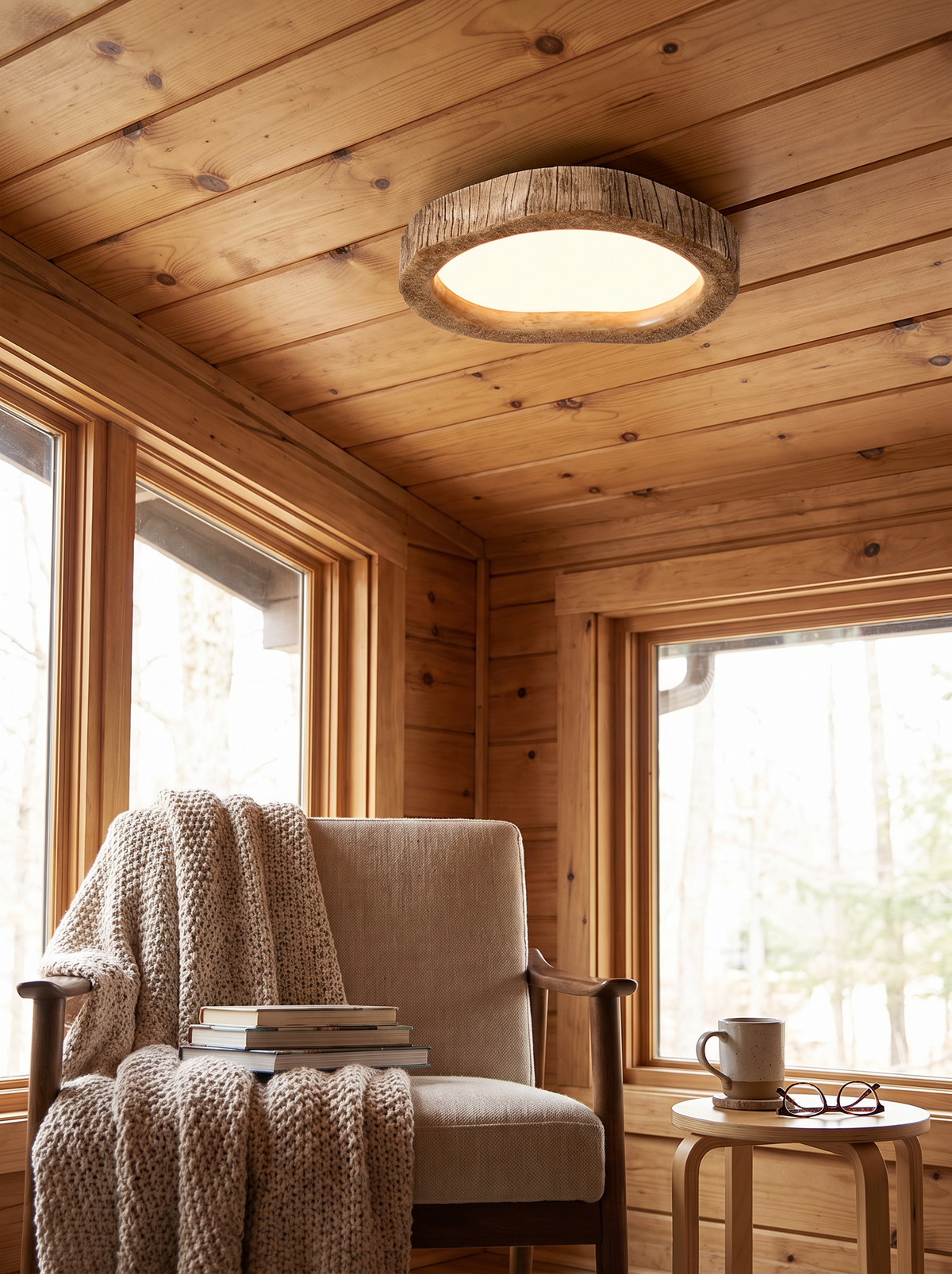 Wood framed ring light sized to a ceiling
