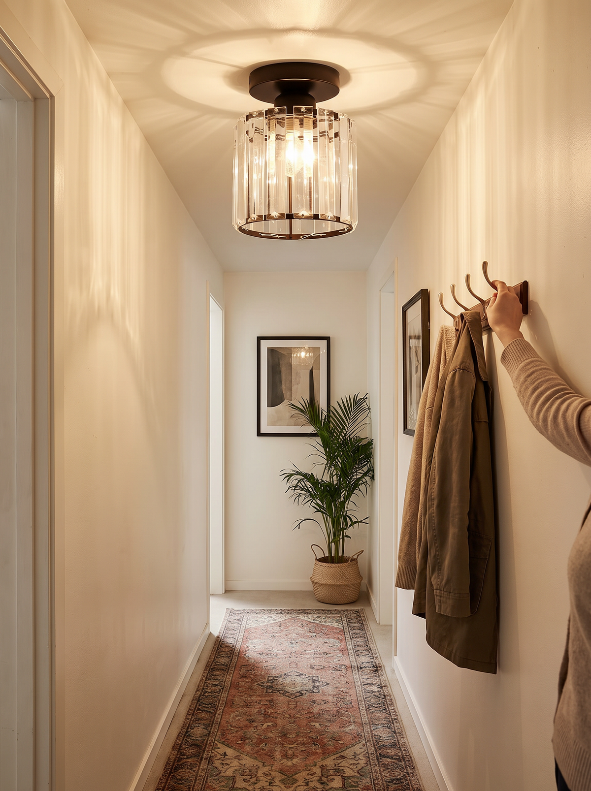 Crystal corridor ceiling light in a hallway