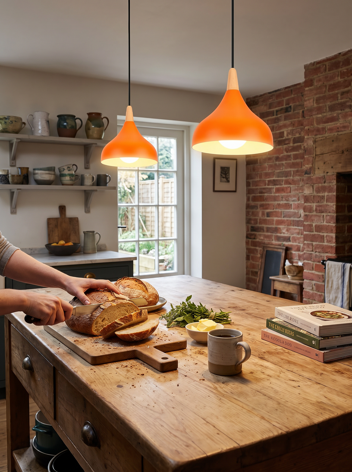 Teardrop metal and wood pendant light