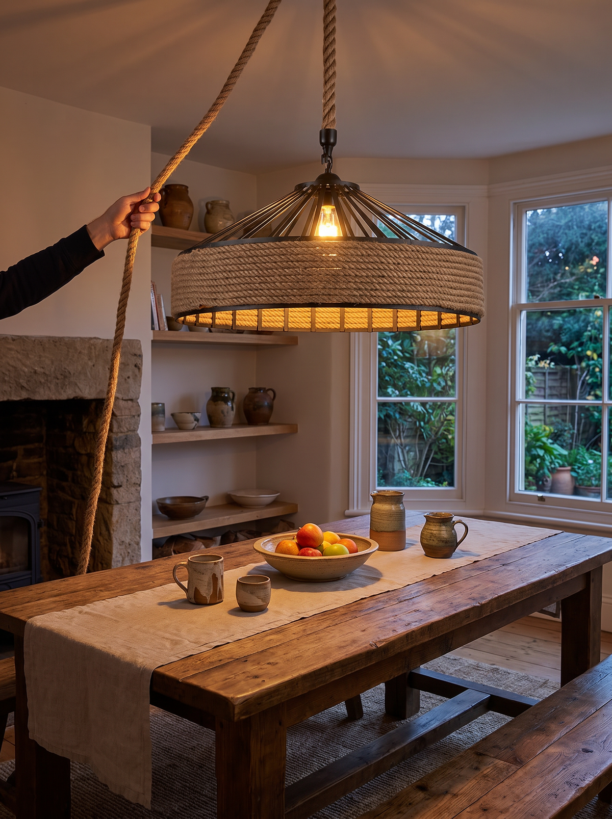Hemp rope farmhouse pendant light