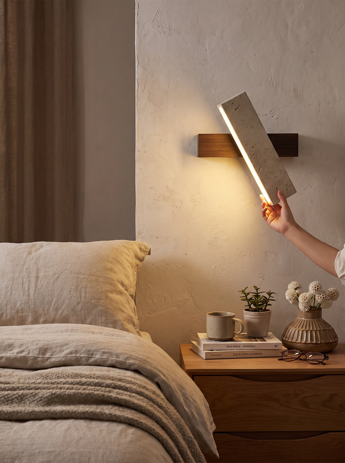 Stone wall light fixed to a solid wall