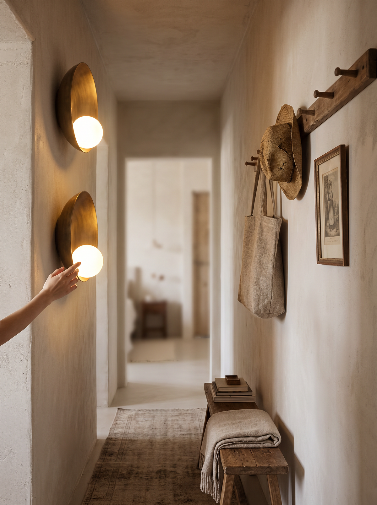 Shallow wall sconce in a narrow corridor