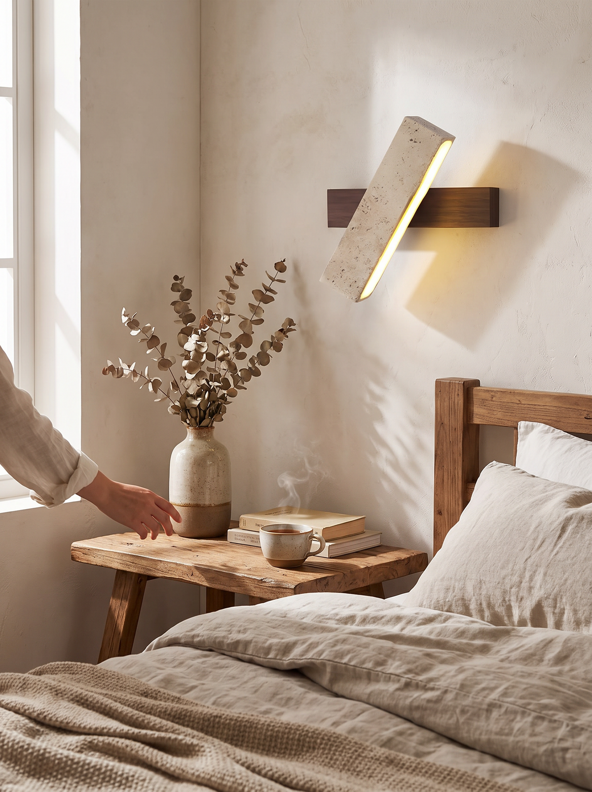 Minimalist travertine wall light