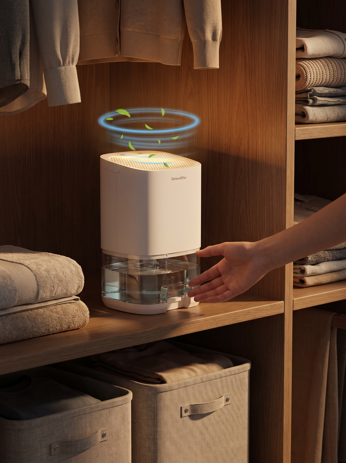 Compact dehumidifier night light in a small room