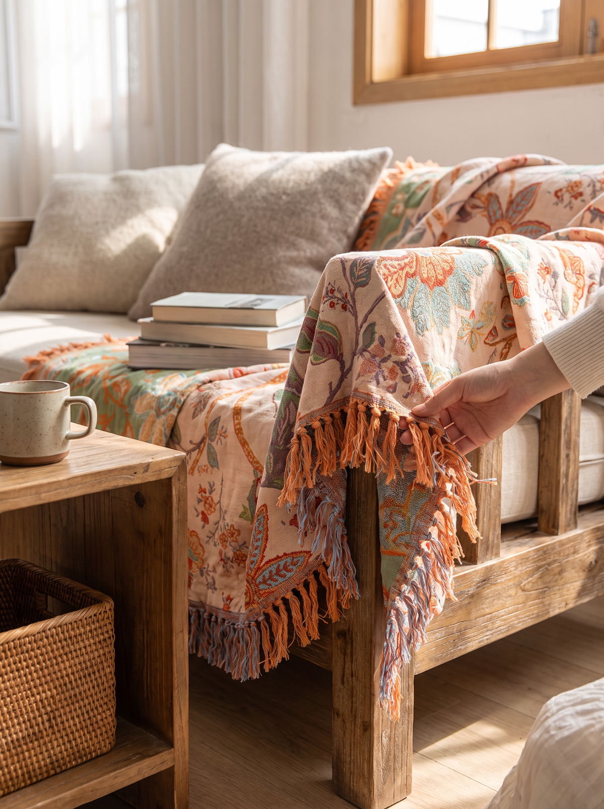 Fringe floral boho throw blanket