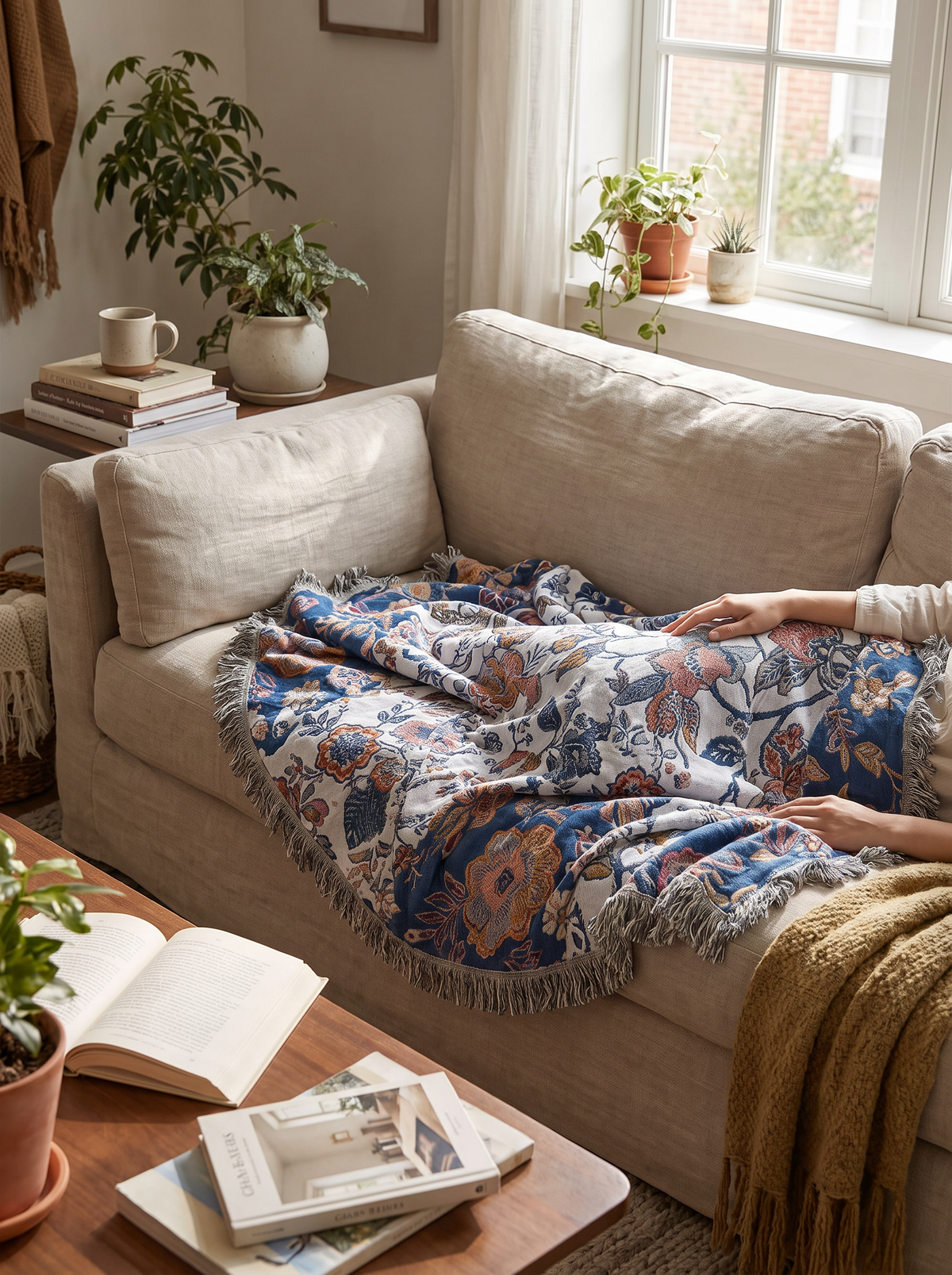 Boho floral cooling sofa throw