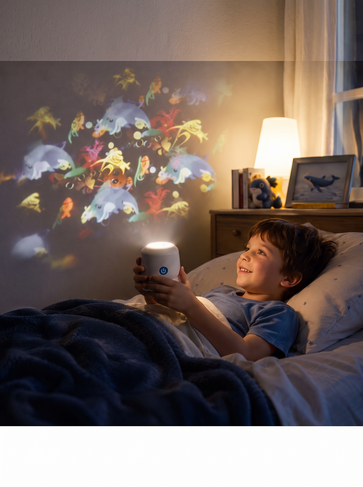 Soft muted projected colour on a bedroom wall