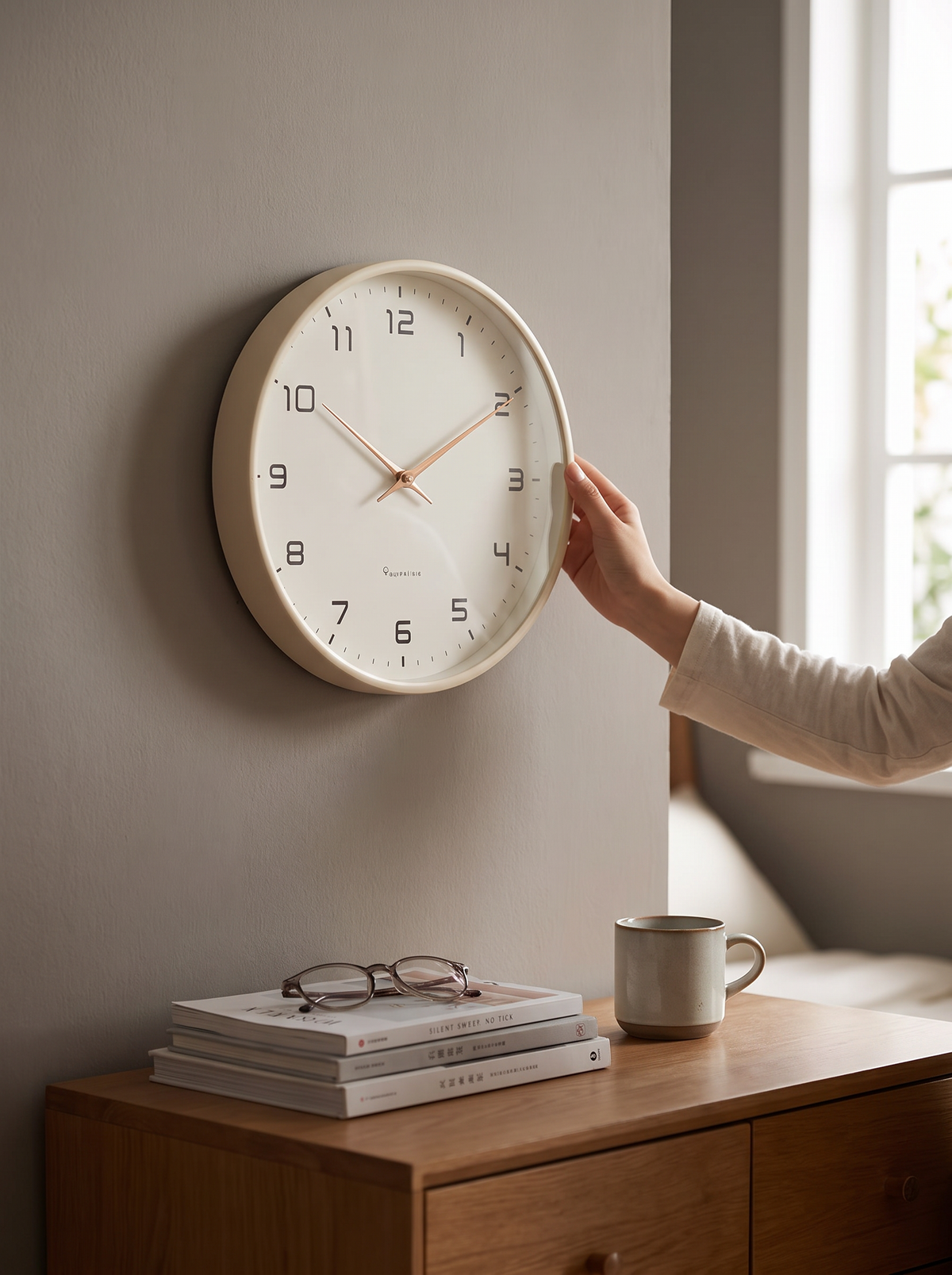 Silent sweep clock on a quiet bedroom wall