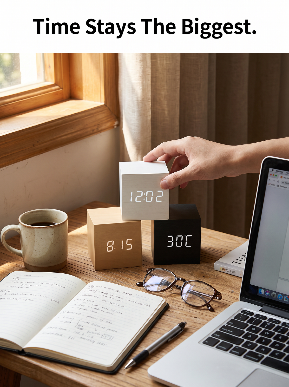 Desk clock seen from a working distance