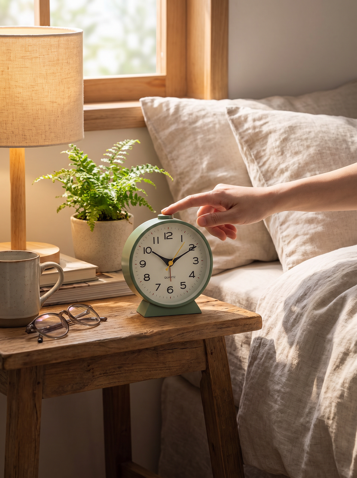 Vintage silent quartz table clock with twin bells