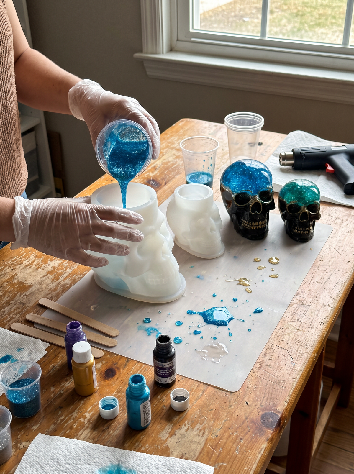 Filling a silicone mould with casting material