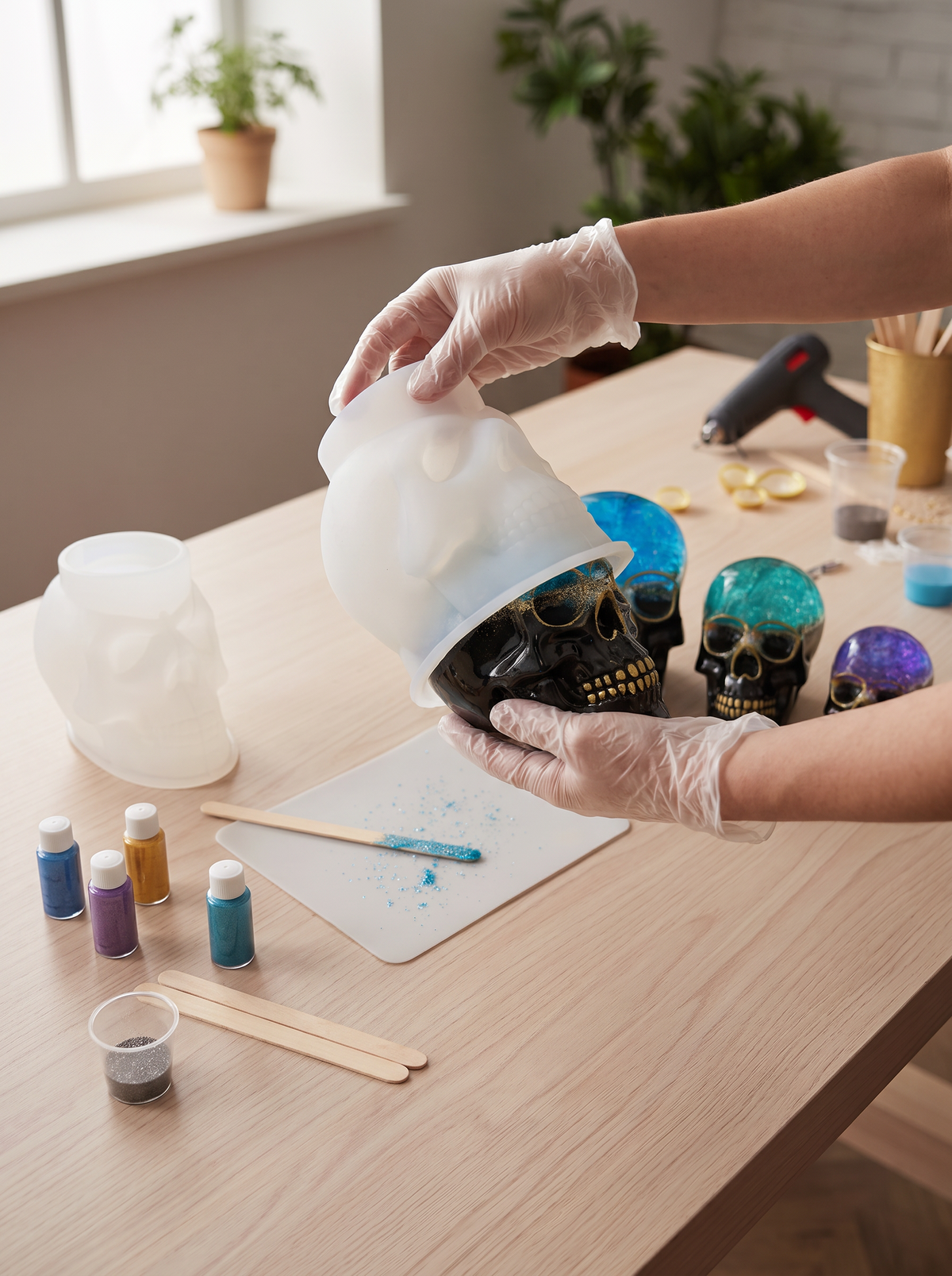 Peeling a silicone mould back from a finished cast