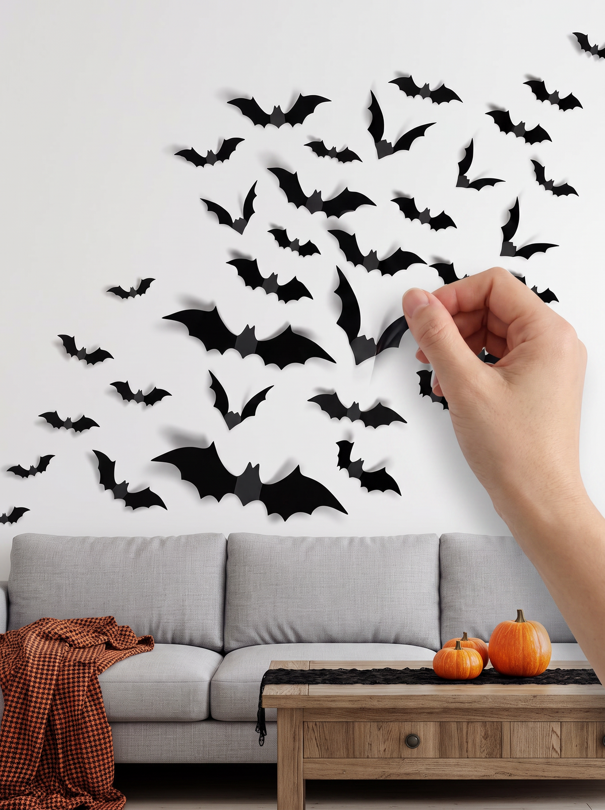 Peeling a wall sticker pad off painted plaster