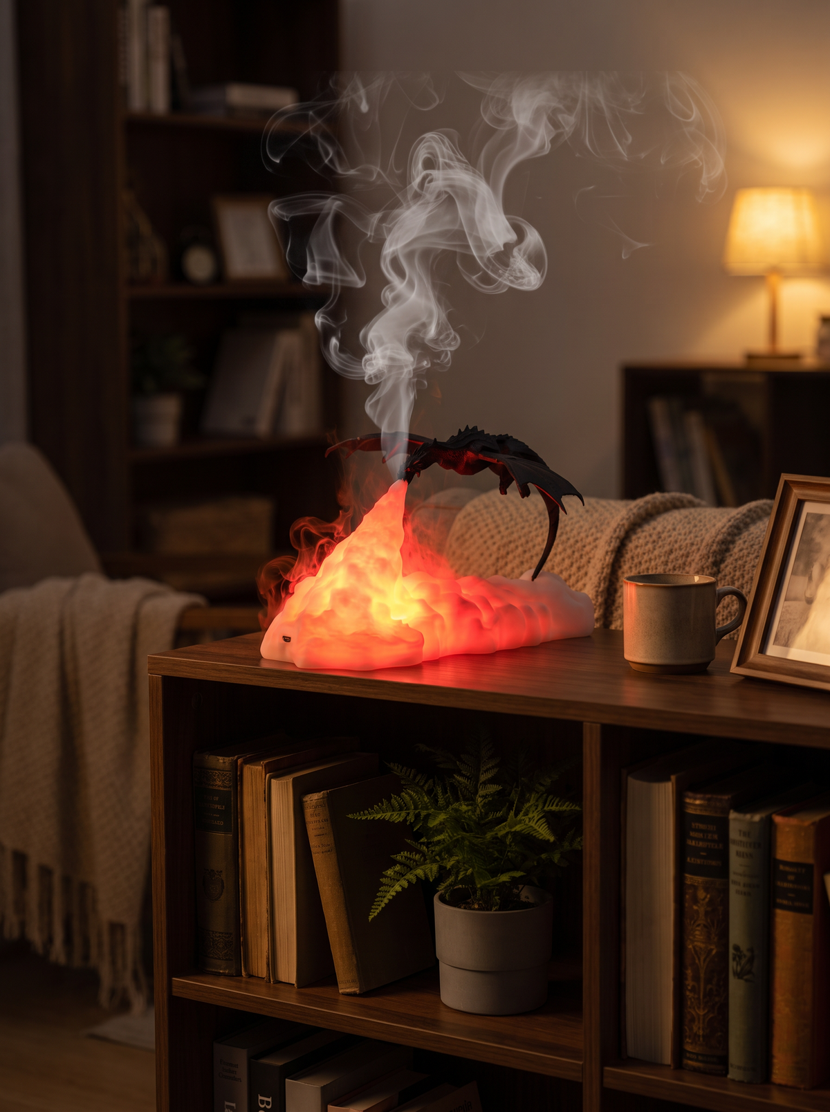 Dragon LED night light with flame effect lit