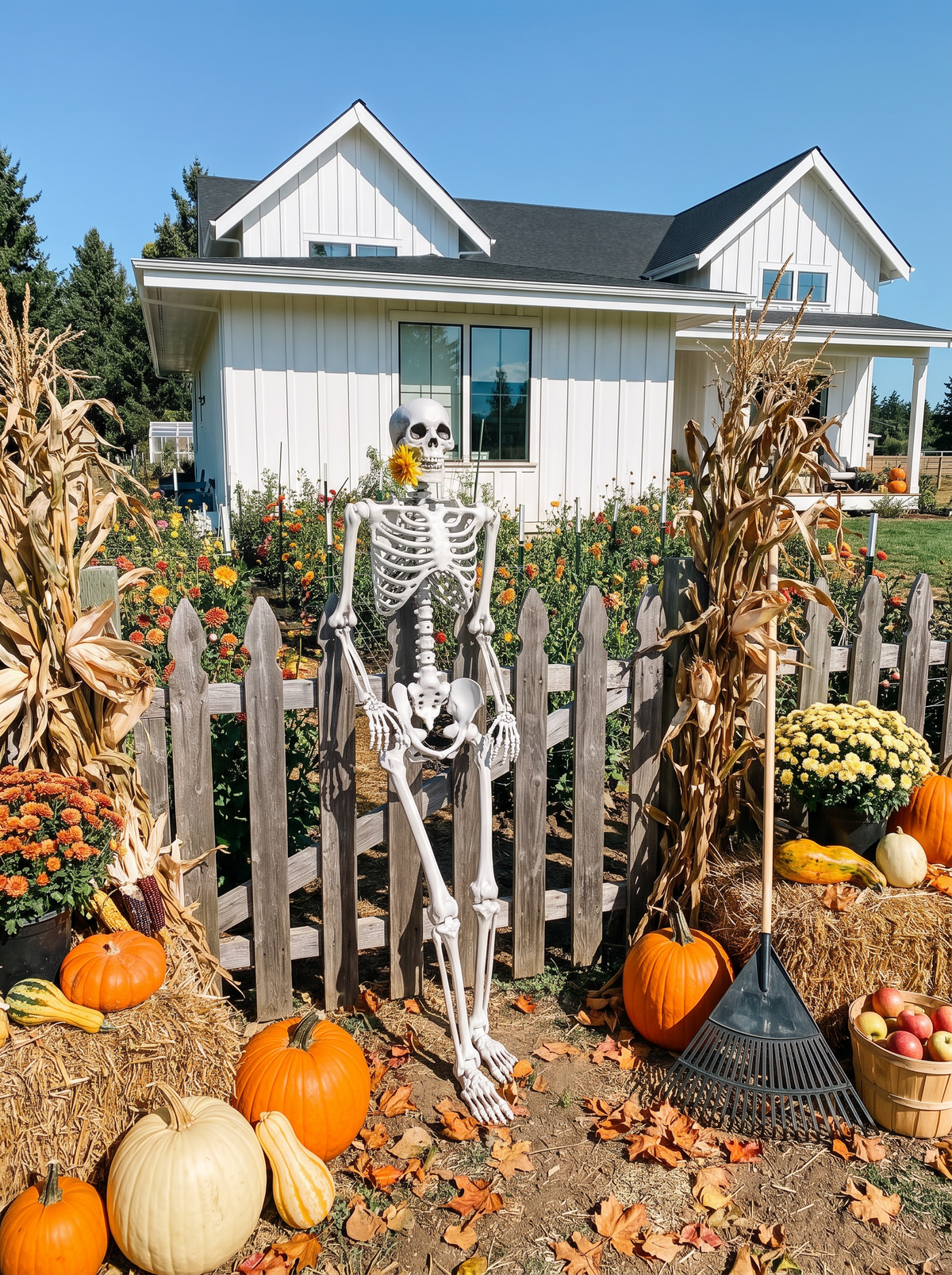 Posable figurine leaning against a garden fence