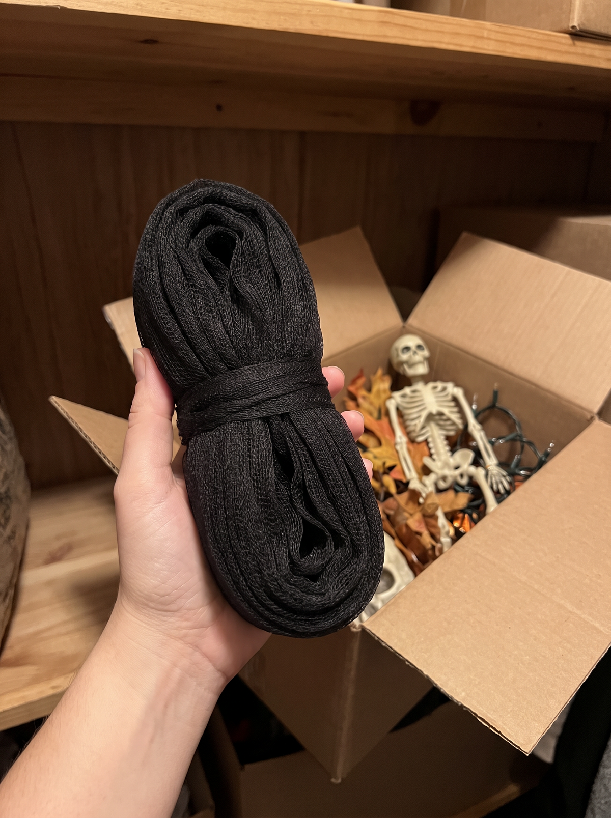 Stretch fabric bundled small for storage
