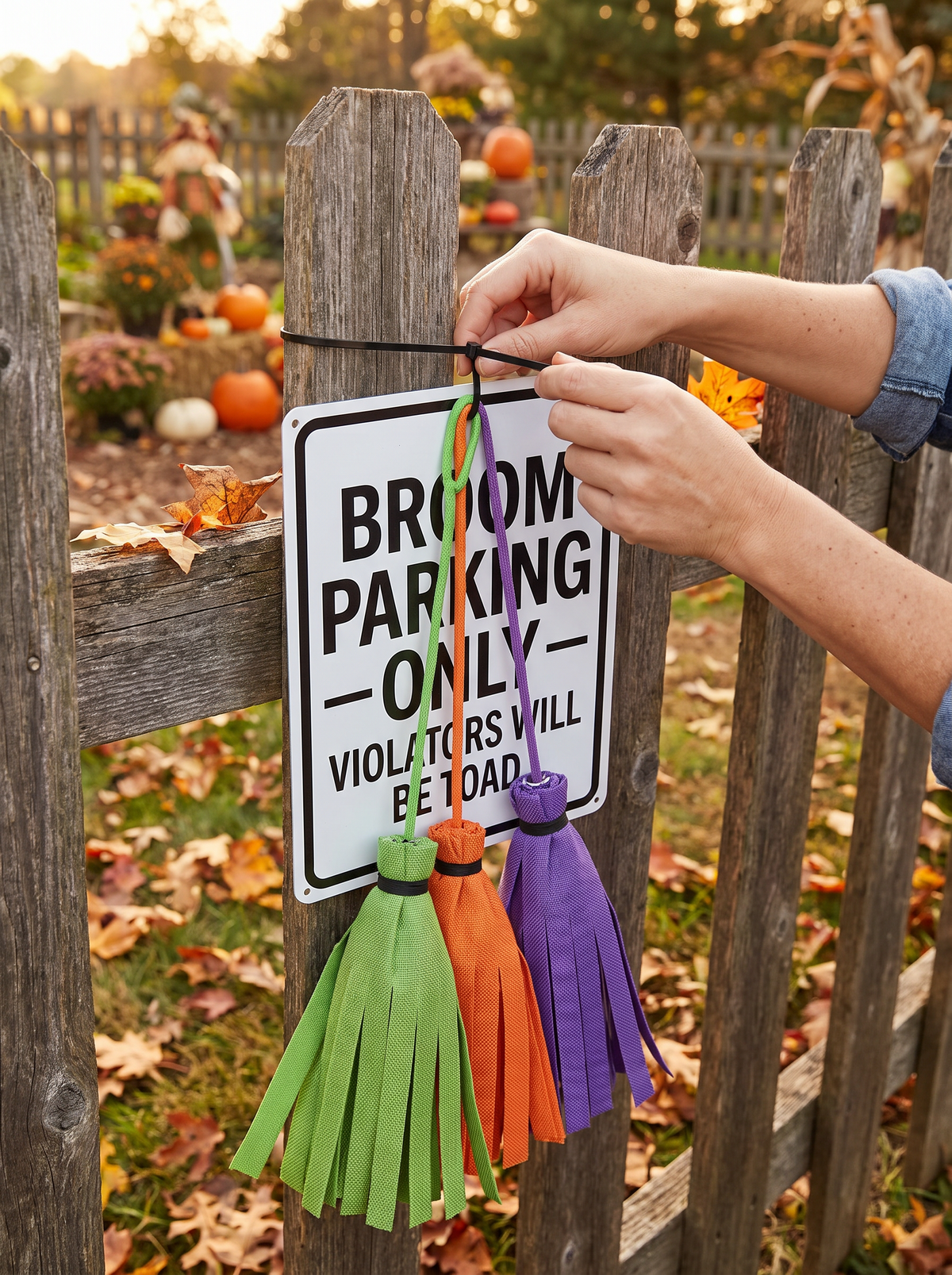 Fixing a sign to a fence with a cable tie