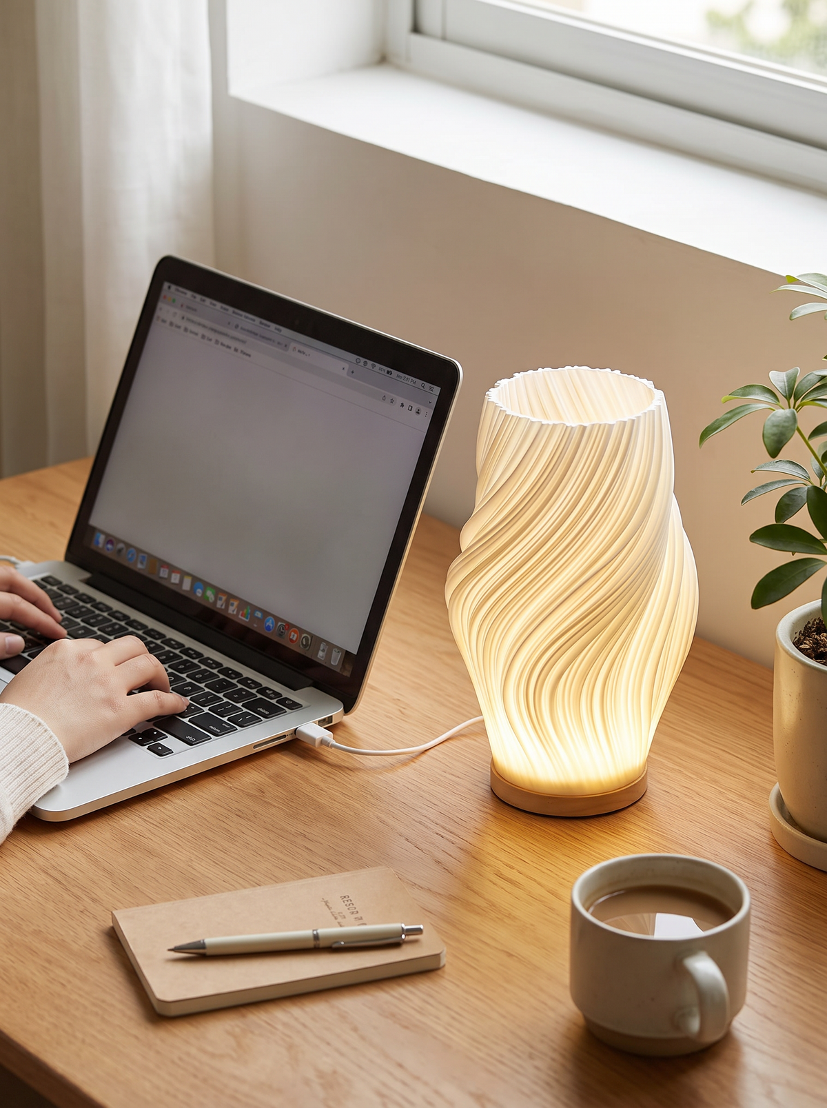 Wave wood USB lamp lifestyle 3