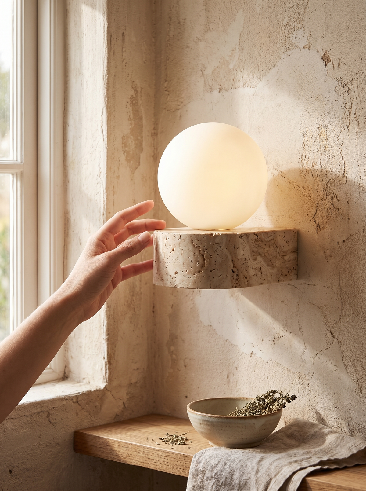 Travertine sconce lifestyle 1