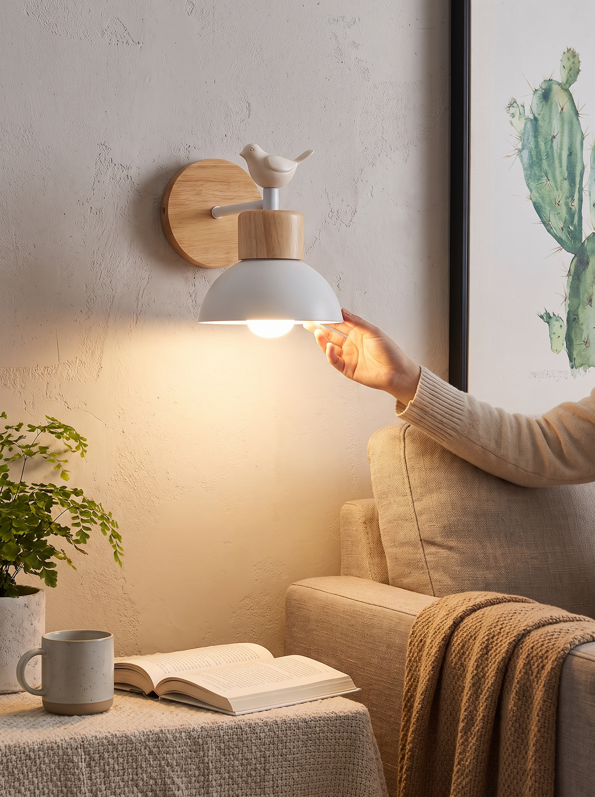 Wooden bird sconce lifestyle 3