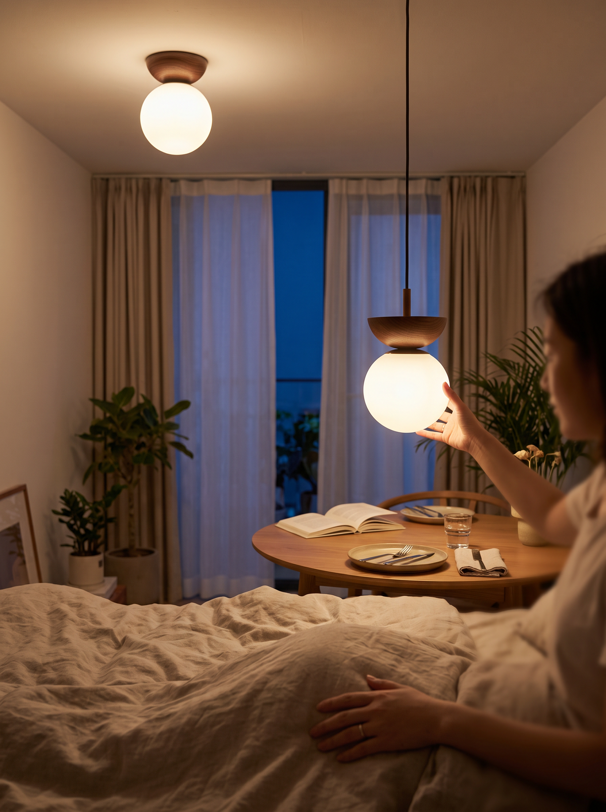 Wood glass ball ceiling light lifestyle 1