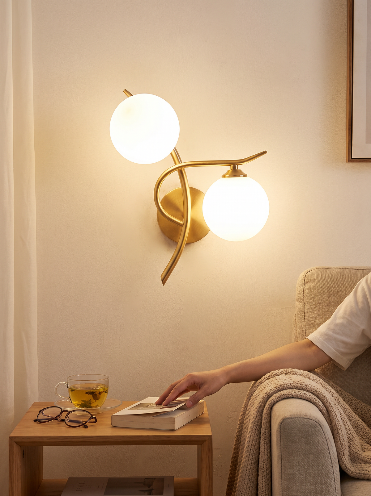 Lunara dual globe wall light lifestyle 2