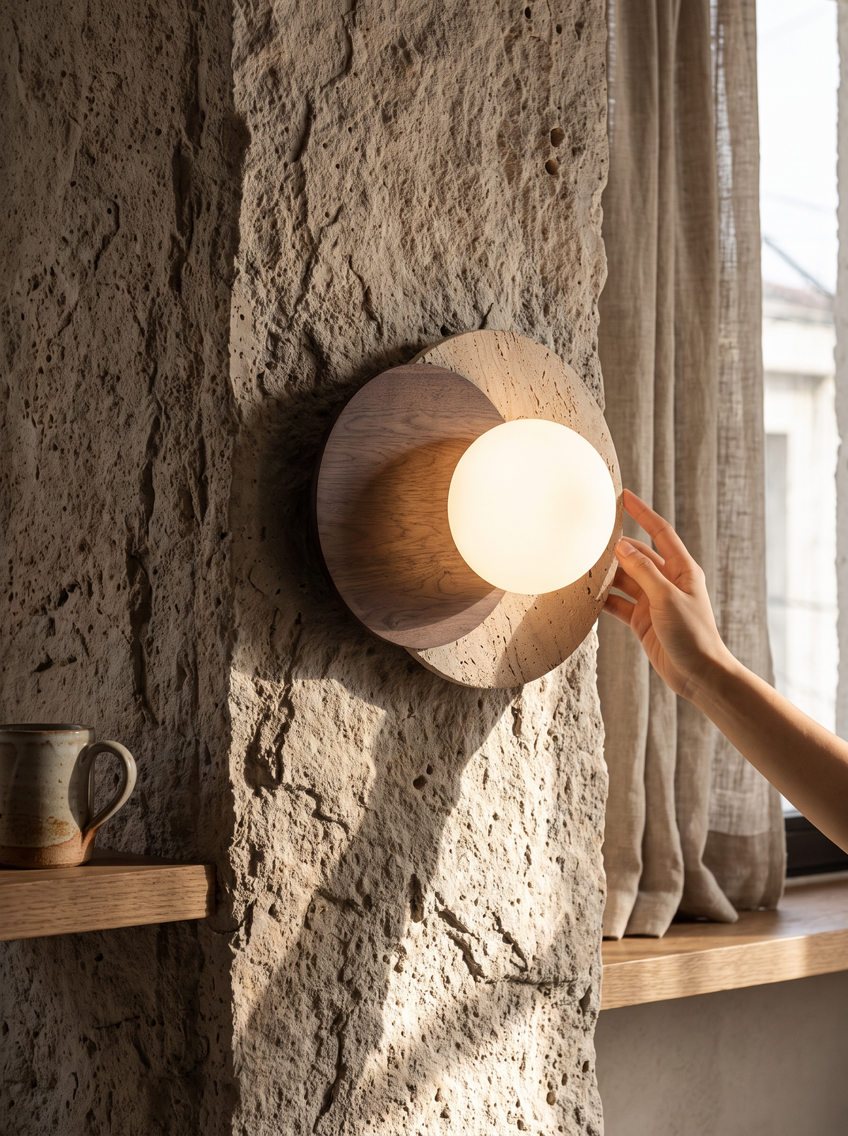 Wabi sabi stone wall lamp lifestyle 1