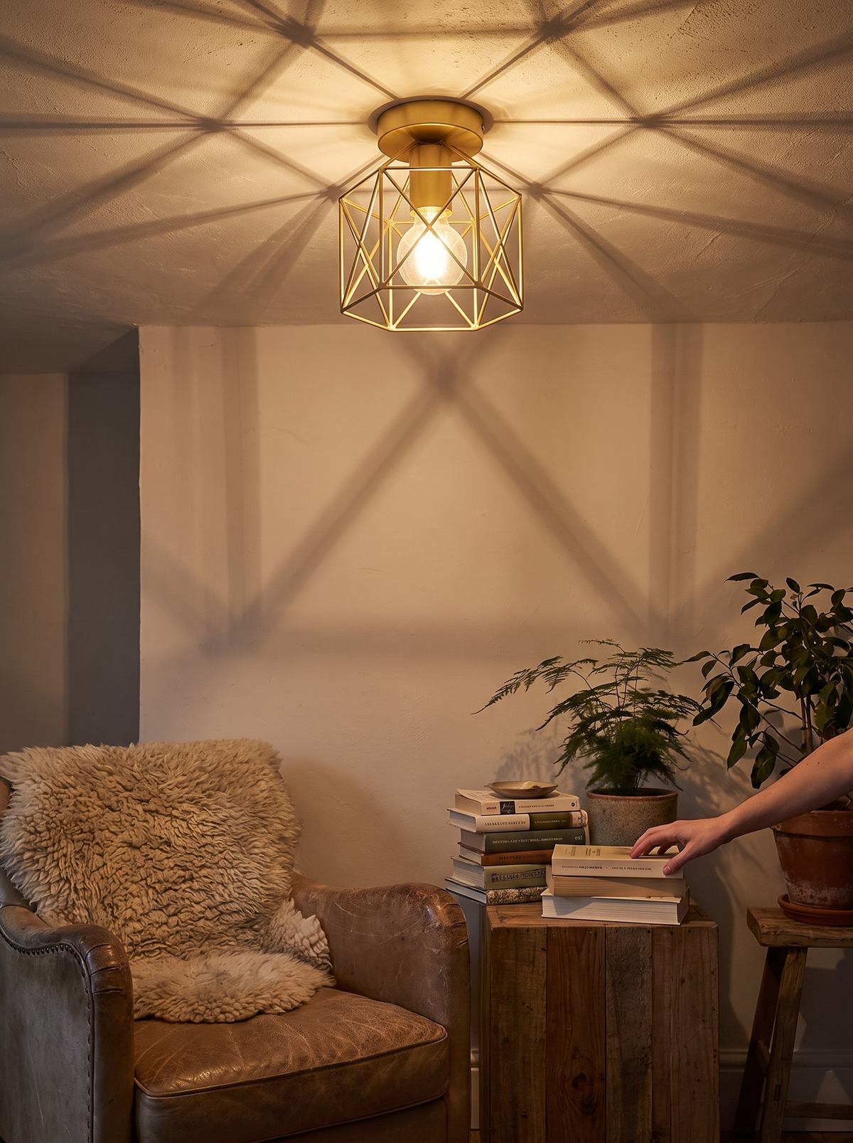 Gold cage ceiling light lifestyle 1