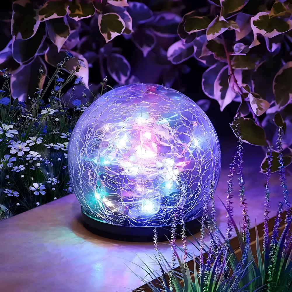 Solar Crackle Glass Orb Path Light