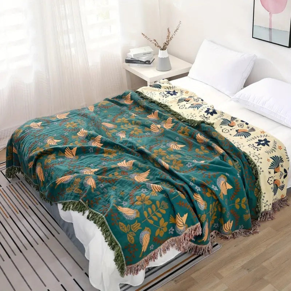 Reversible Scandinavian Bird Blanket | 100% Cotton Blanket - Image 4
