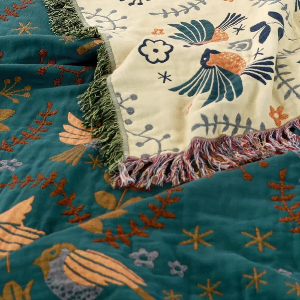 Reversible Scandinavian Bird Blanket | 100% Cotton Blanket - Image 6