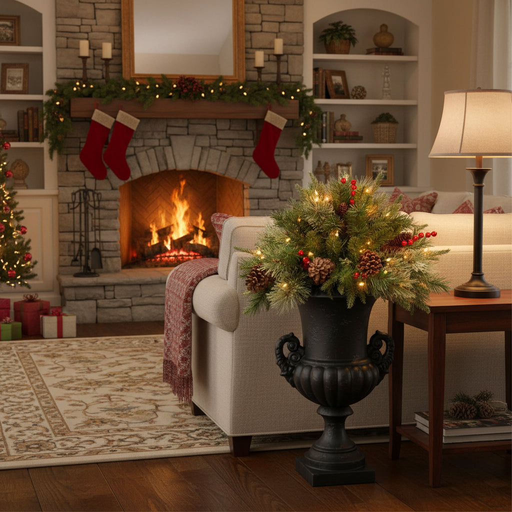 LED Evergreen Urn Filler Festive Holiday Decor - Image 2