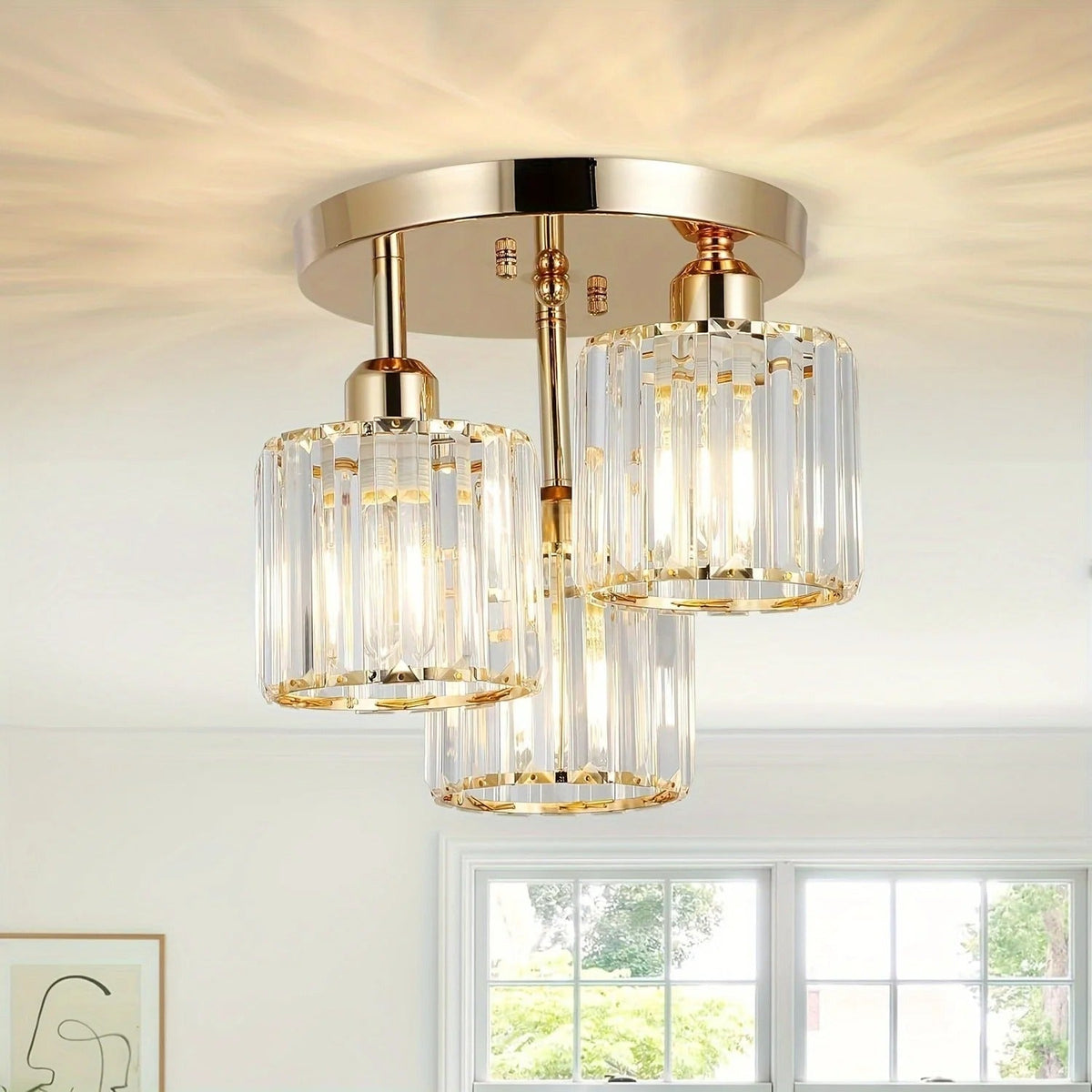 Gold Crystal Semi Flush Ceiling Light
