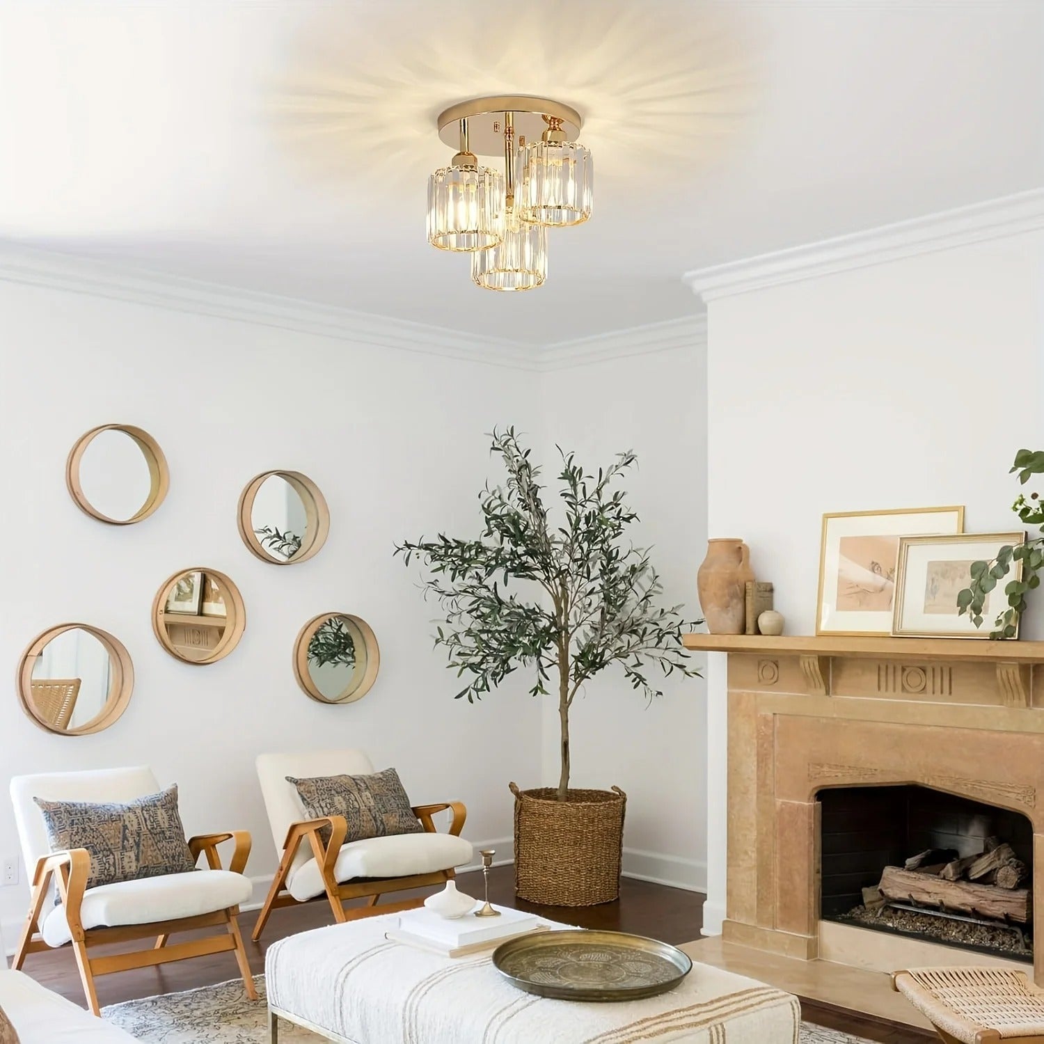 Gold Crystal Semi Flush Ceiling Light