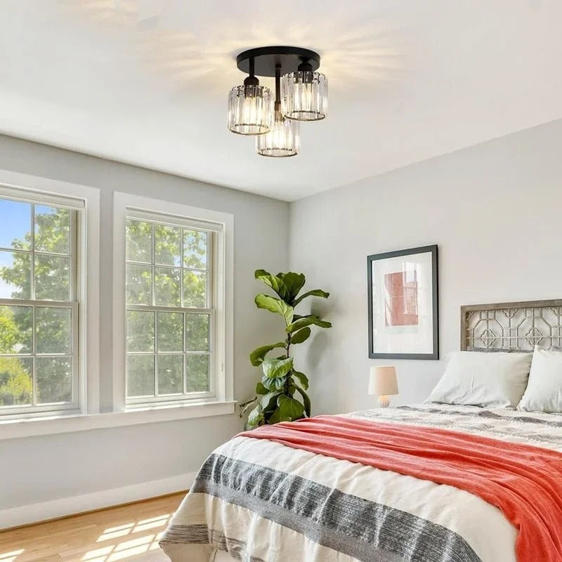 Gold Crystal Semi Flush Ceiling Light