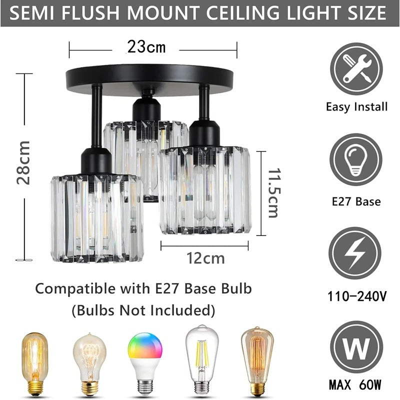 Gold Crystal Semi Flush Ceiling Light