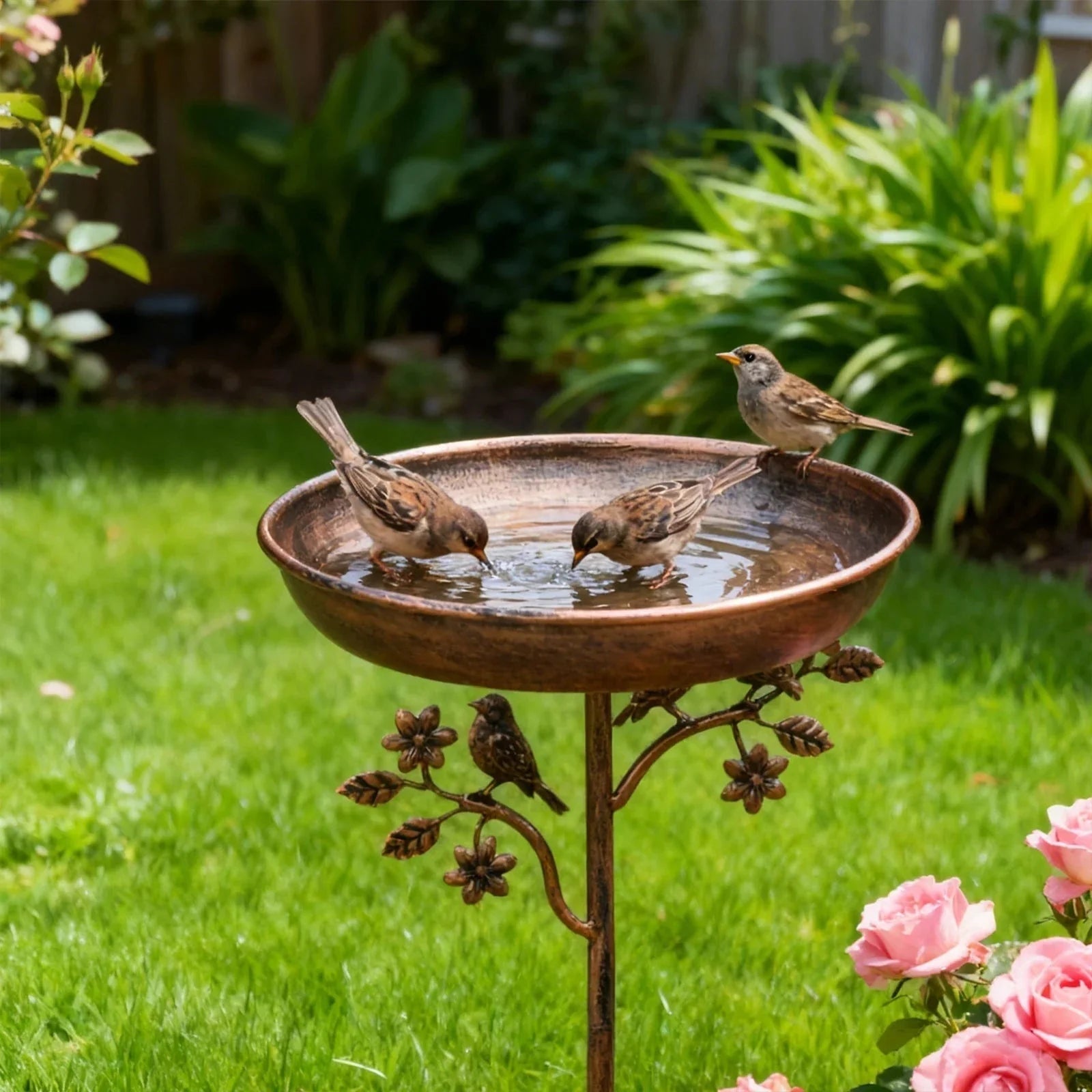 Metal Bird Bath Garden Decor Decorative Stand Garden - Image 3