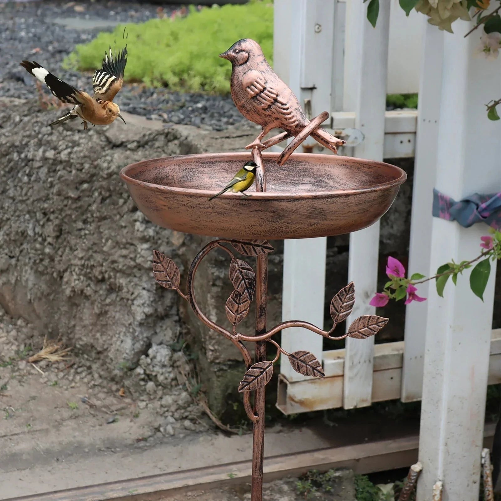 Metal Bird Bath Garden Decor Decorative Stand Garden - Image 4