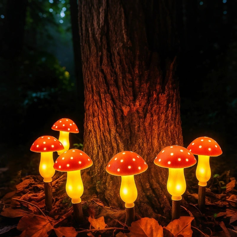 Outdoor Solar Lights Garden Mushroom Stake Set - Image 1