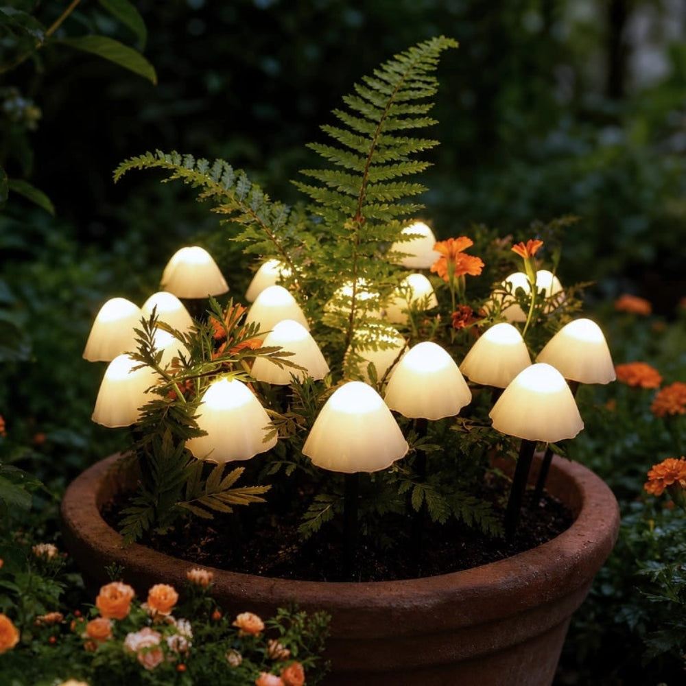 Outdoor Solar Lights Garden Mushroom Stake Set - Image 2
