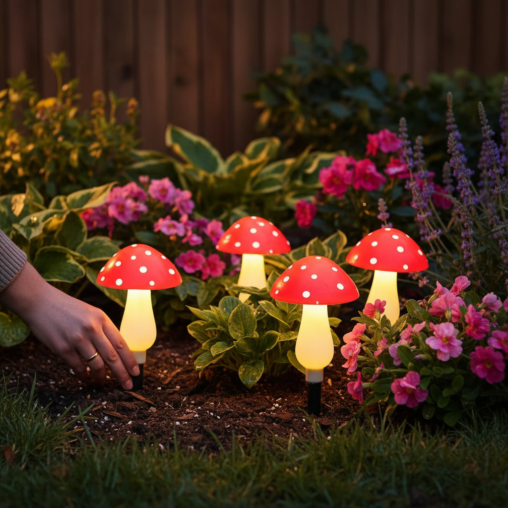 Outdoor Solar Lights Garden Mushroom Stake Set - Image 3