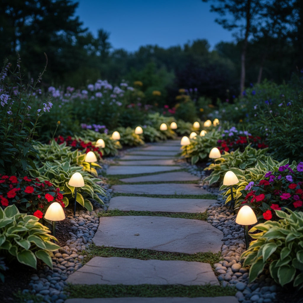 Outdoor Solar Lights Garden Mushroom Stake Set - Image 4
