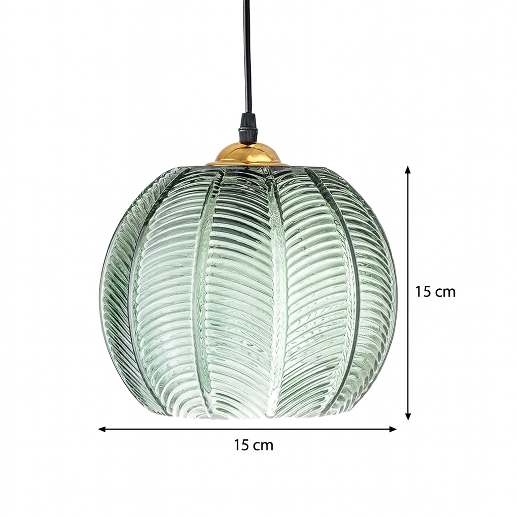Green Ribbed Glass Pendant Lamp