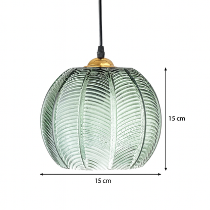 Green Ribbed Glass Pendant Lamp