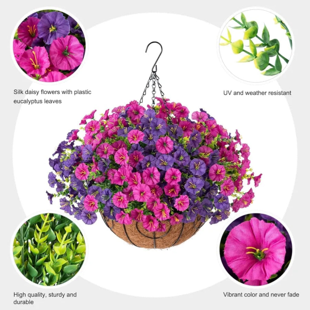 Silk Flowers Hanging Basket Indoor Outdoor Decor - Image 4