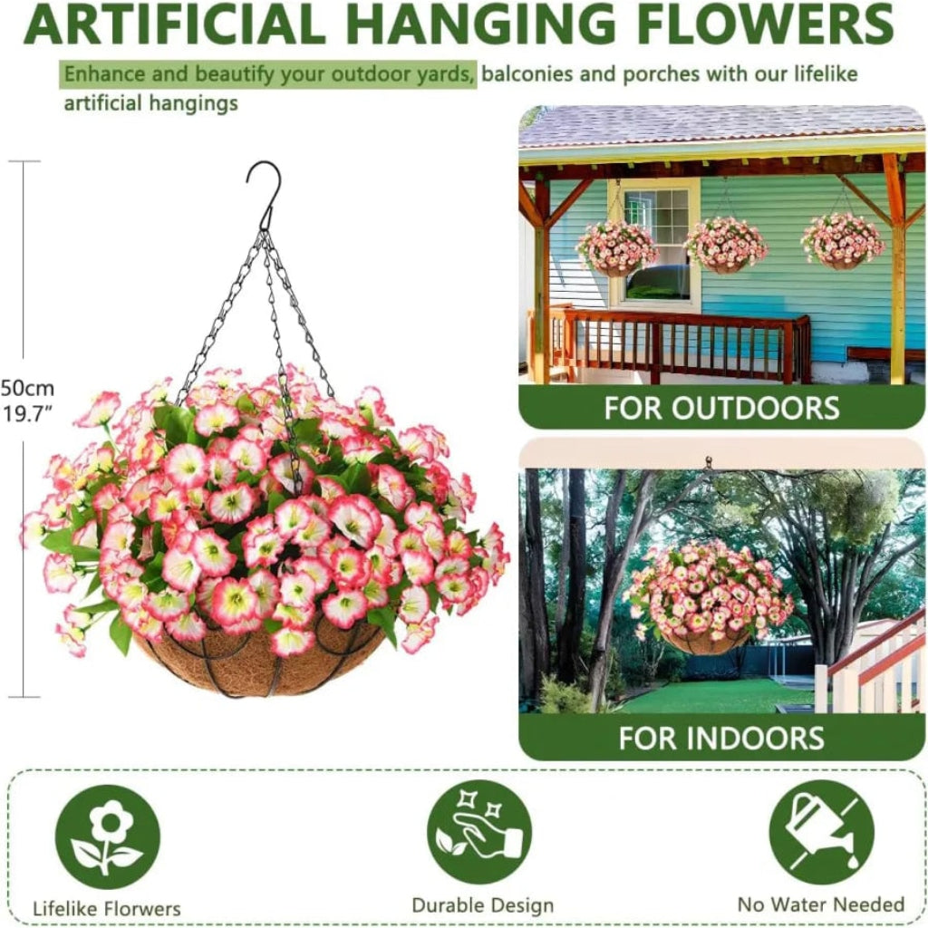 Silk Flowers Hanging Basket Indoor Outdoor Decor - Image 7