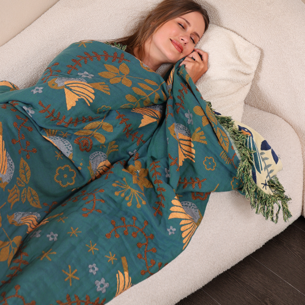 Reversible Scandinavian Bird Blanket | 100% Cotton Blanket - Image 5