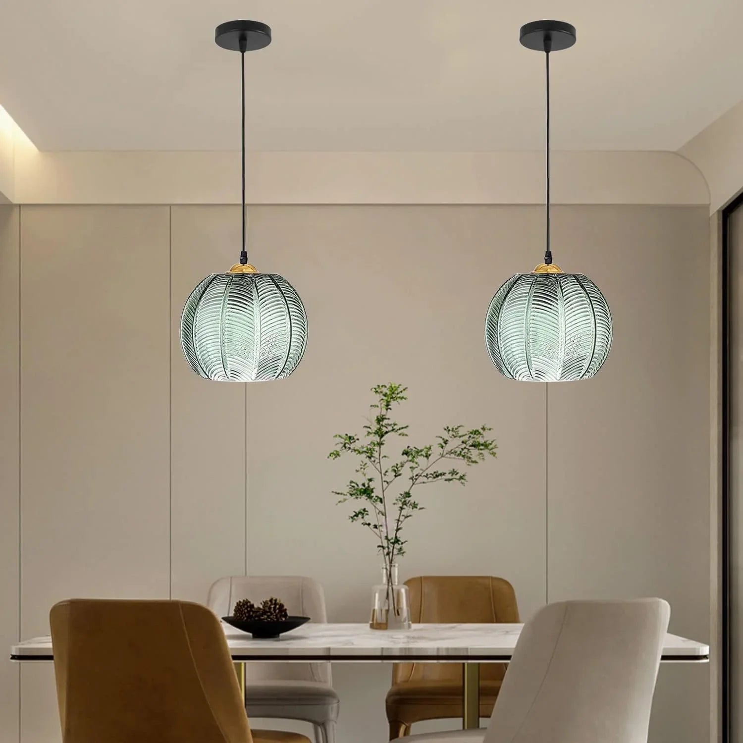 Green Ribbed Glass Pendant Lamp
